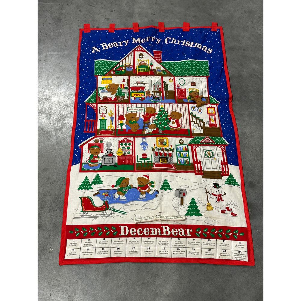 Finished With Bear Beary Merry Christmas Advent Calendar 26x42" Fabric FLAW